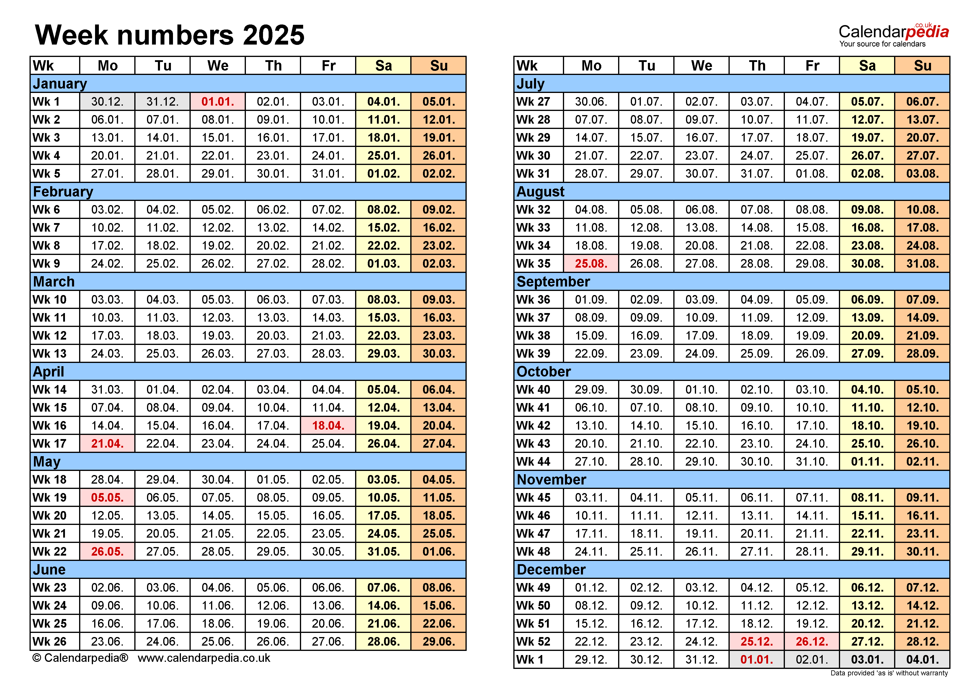 Create Your 2025 Calendar with Week Numbers