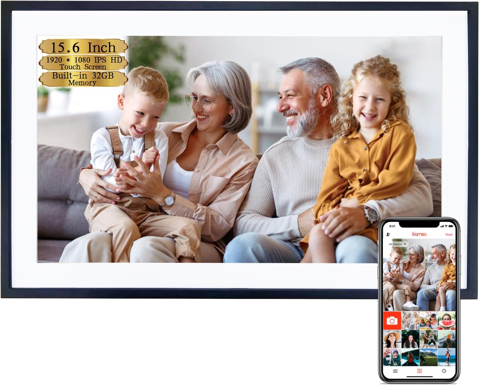 Amazon Com Frameo Digital Picture Frame 15 6Inch Digital Photo Frame With 1920 1080 Ips Touch Screen Hd Disply Built In 32Gb Storage Wall Mounted Digital Frame Share Photos And Videos Via Frameo App Electronics