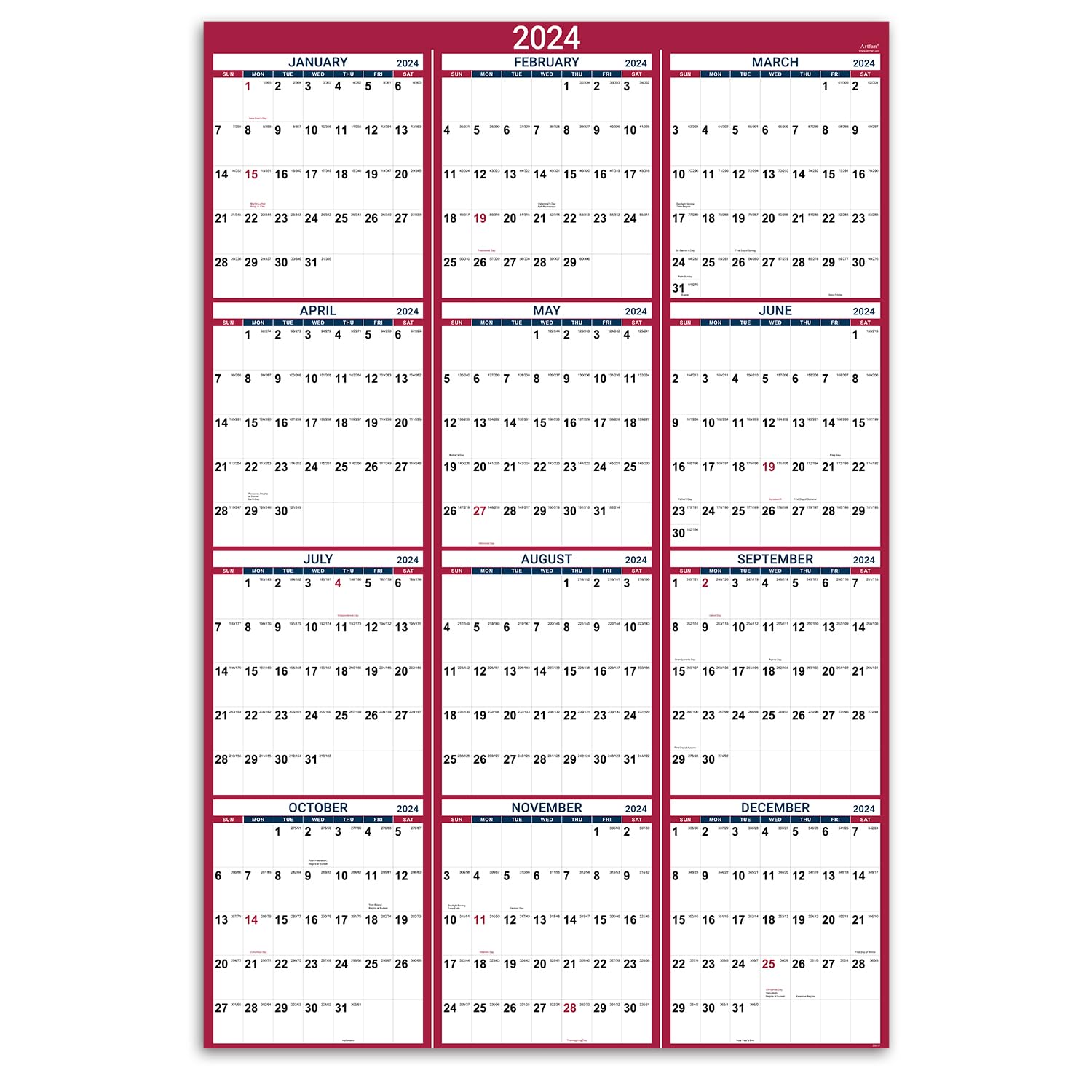 Buy 2024 Yearly Wall Yearly Wall 2024 2024 Wall With Julian Date From Jan 2024 To Dec 2024