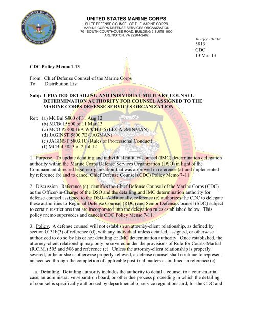 Cdc Policy Memo 2 13 Headquarters Marine Corps Cdc Policy Memo 2 13 Headquarters Marine Corps