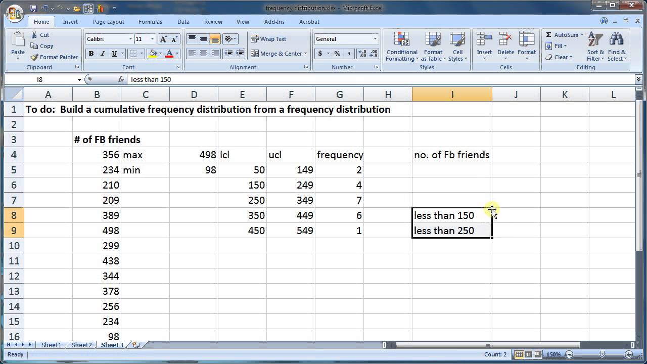 Cumulative Frequency Function In Excel Youtube Cumulative Frequency Function In Excel Youtube