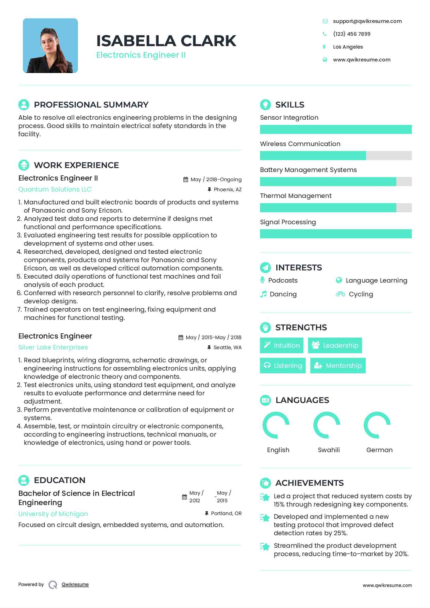 Electronics Engineer Resume Samples Qwikresume Electronics Engineer Resume Samples Qwikresume