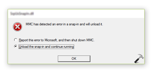 Snapin Troubleshooting: MMCC Error Alert
