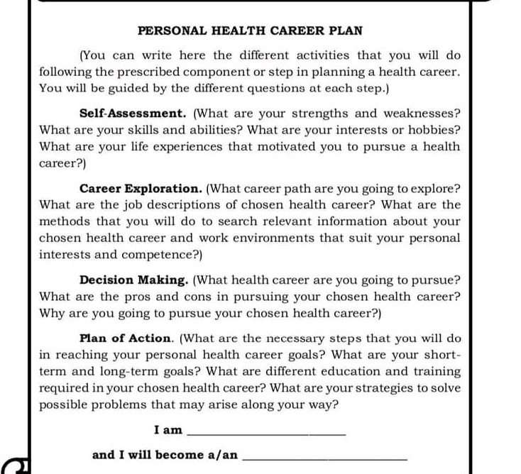 Personal Health Career Plan You Can Write Studyx Personal Health Career Plan You Can Write Studyx