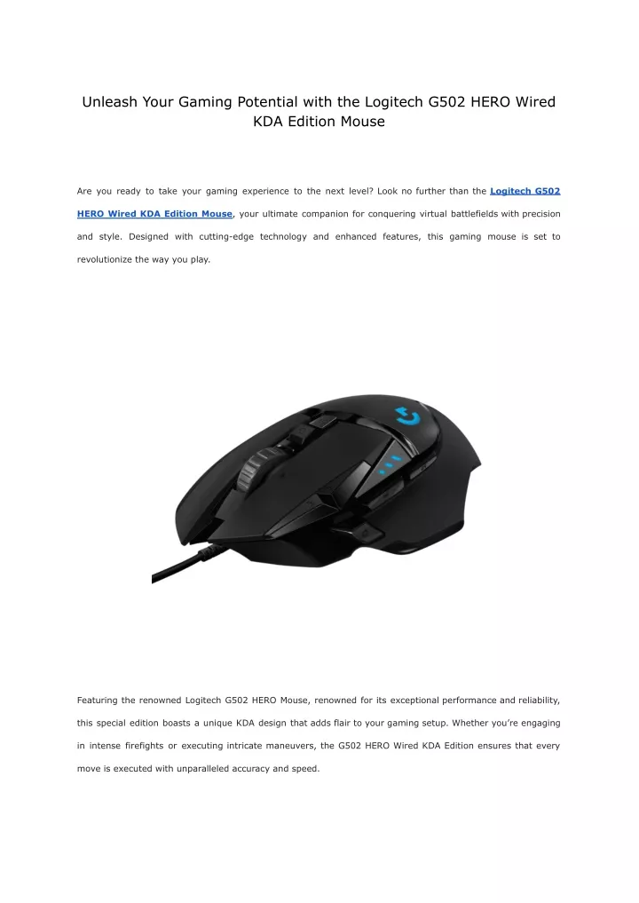 Ppt Unleash Your Gaming Potential With The Logitech G502 Hero Wired Kda Edition Mouse Ppt Unleash Your Gaming Potential With The Logitech G502 Hero Wired Kda Edition Mouse