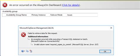 Sql Server An Error Occurred On The Always On Dashboard Database Administrators Stack Exchange Sql Server An Error Occurred On The Always On Dashboard Database Administrators Stack Exchange